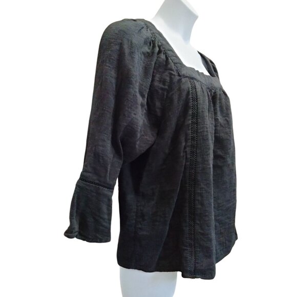 Time & Tru Black Top Size XXL (20) Square Neck Blouse Ruffled 3/4 Sleeves - Picture 3 of 7